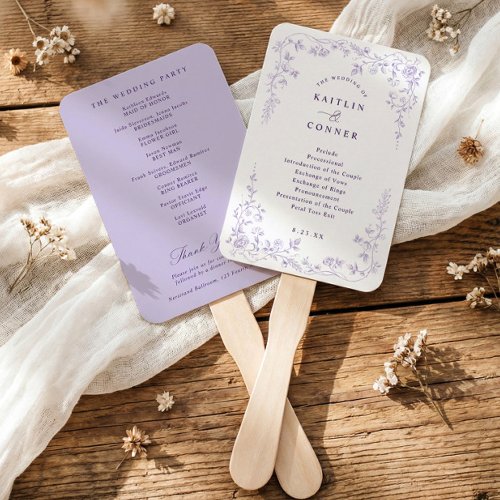 Vintage Lavender French Floral Wedding Program Hand Fan