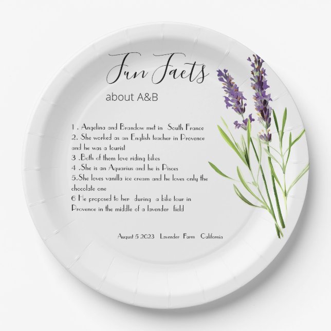 Vintage lavender  - Fun Facts  Paper Plates (Front)