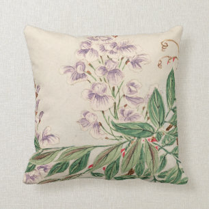 Vintage lavender green watercolor floral painting throw pillow