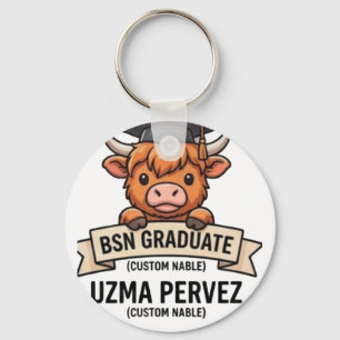 Vintage Lavender Highland Cow Graduate Nurse 2026 Keychain