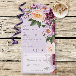 Vintage Lavender Maroon & Peach Peonies No Dinner All In One Invitation