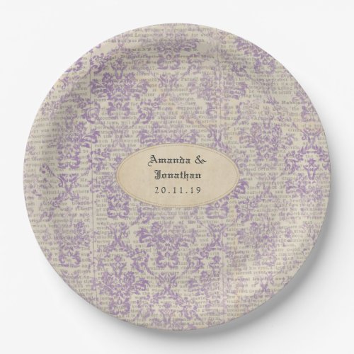 Vintage Lavender Newspaper Wedding Paper Plates