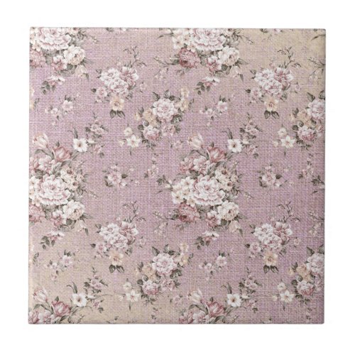 Vintage Lavender Pink Rose Flower Floral Design Ceramic Tile