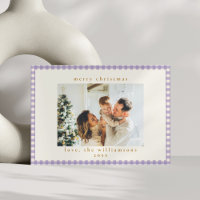 Vintage Lavender Plaid Custom Photo Christmas