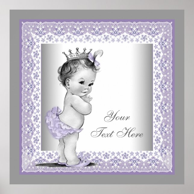 Vintage Lavender Purple Baby Girl Princess Poster (Front)