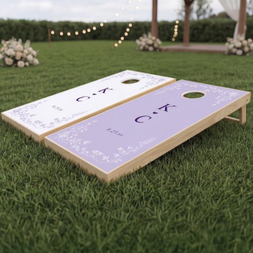 Vintage Lavender Purple Floral French Wedding Cornhole Set