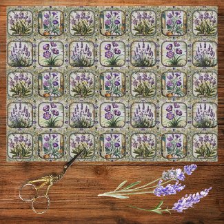Vintage Lavender Purple Flowers Botanical Mosaic