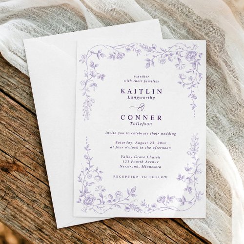 Vintage Lavender Purple French Floral Wedding Invitation