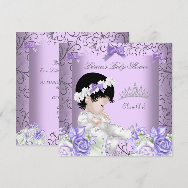 Vintage Lavender Purple Gray Baby Shower Girl Invitation (Front/Back)