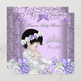 Vintage Lavender Purple Gray Baby Shower Girl Invitation