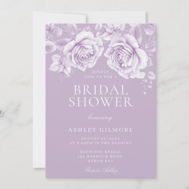 Vintage Lavender Purple Rose Elegant Bridal Shower Invitation (Front)