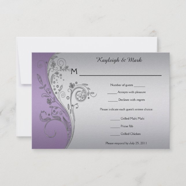 Vintage Lavender Purple Silver Floral RSVP (Front)