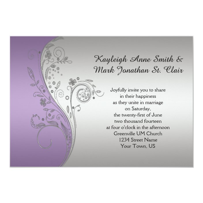 Vintage Lavender Purple Silver Wedding Invitation Zazzle Com