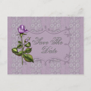 Vintage Lavender Roses and Silver Save The Date Announcement Postcard