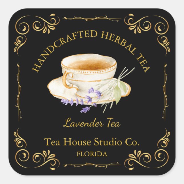 Vintage Lavender Tea Square Label (Front)