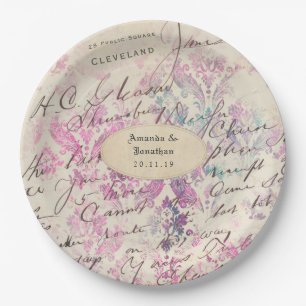 Vintage Lavender Themed Damask Wedding Paper Plates