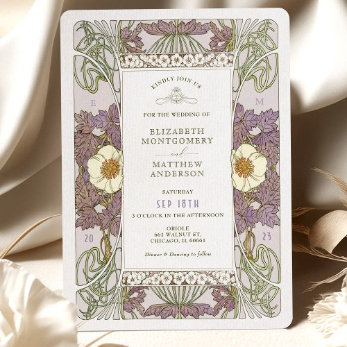 Vintage Lavender Wedding Invitations Art Nouveau