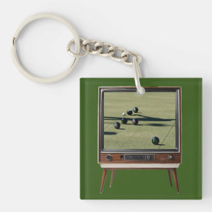 Vintage Lawn Bowls On Analog Television, Keychain