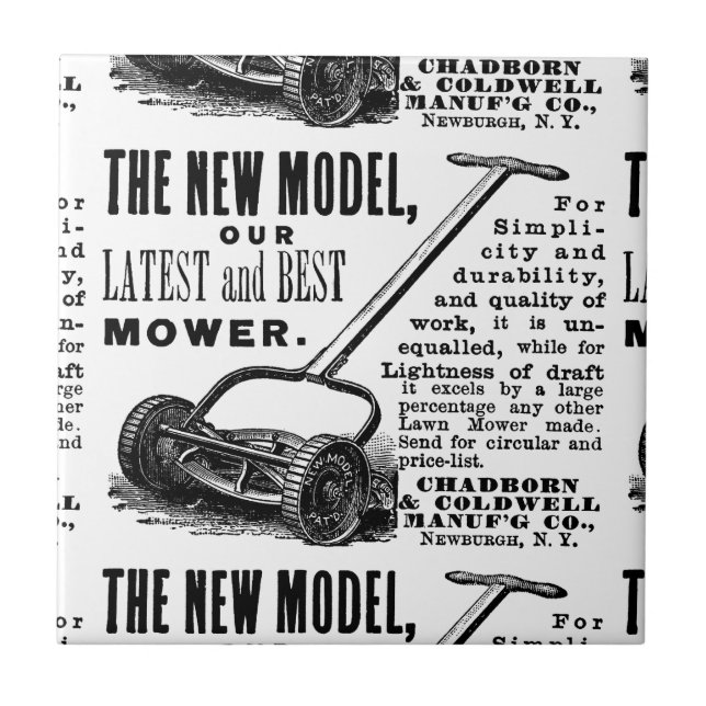 Vintage lawn mower advert ceramic tile (Front)
