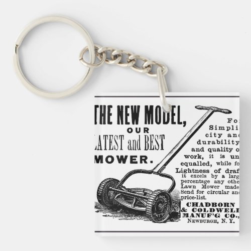 Vintage lawn mower advert keychain