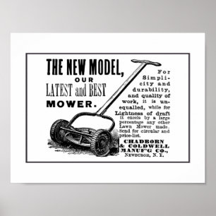 Vintage lawn mower advert poster
