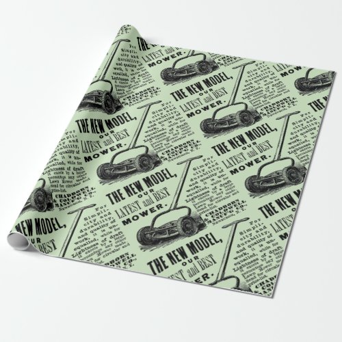 Vintage lawn mower advert wrapping paper