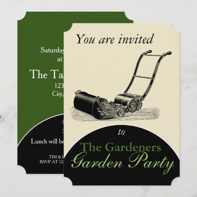 VINTAGE Lawn Mower Garden Party Invitation (Front/Back)