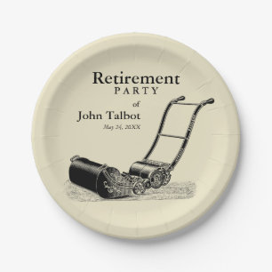 VINTAGE Lawn Mower Retirement Party Paper Plates