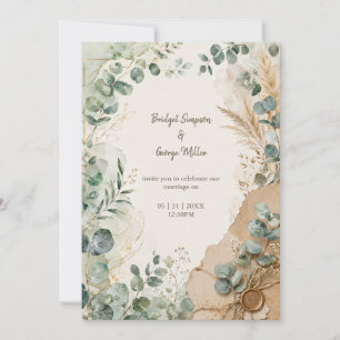 Vintage Layered Eucalyptus wax seal Wedding  Invitation
