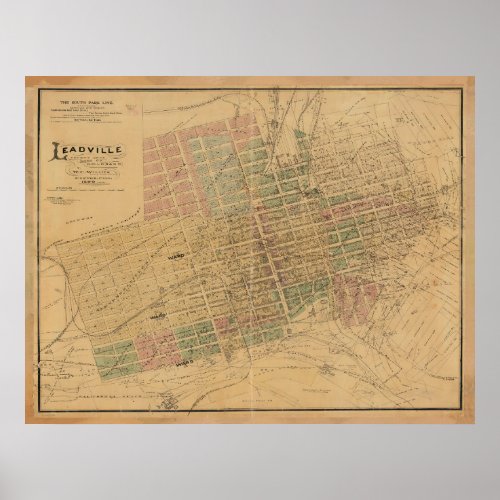 Vintage Leadville CO Map 1895 Poster