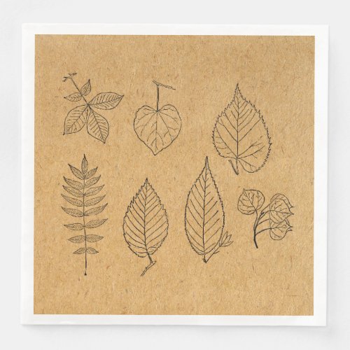 Vintage Leaf Art Illustrated Leaves Paper Dinner Napkins