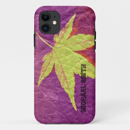 Vintage Leaf on Leather iPhone 11 Case