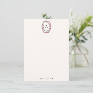 Vintage Leaf Pink Monogram Personalized Stationery Note Card