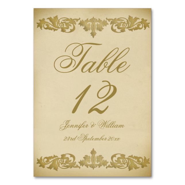 Vintage Leaf Scroll Wedding Table Number (Back)