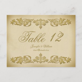 Vintage Leaf Scroll Wedding Table Number Postcard by Truly_Uniquely at Zazzle