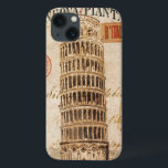 Vintage Leaning Tower of Pisa iPhone 13 Case<br><div class="desc">© Wild Apple Portfolio / Wild Apple.  The image features a vintage drawing of the Leaning Tower of Pisa,  as well as some French text written on it. A stamp can also be seen on the image.</div>