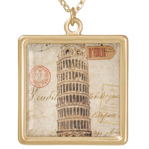 Vintage Leaning Tower of Pisa Gold Plated Necklace