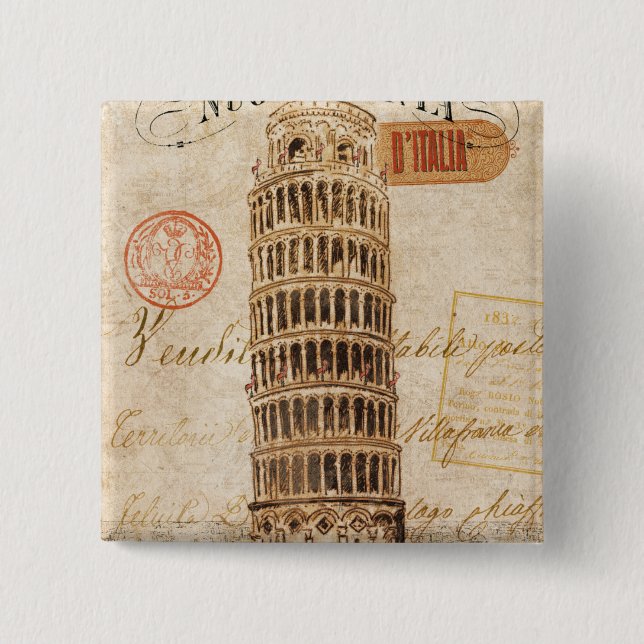 Vintage Leaning Tower of Pisa Pinback Button (Front)