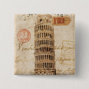 Vintage Leaning Tower of Pisa Pinback Button