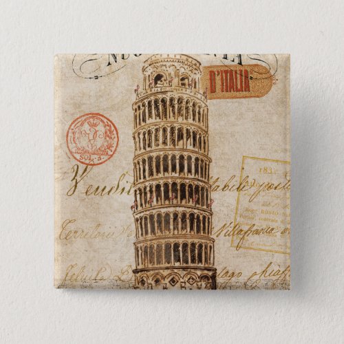 Vintage Leaning Tower of Pisa Pinback Button