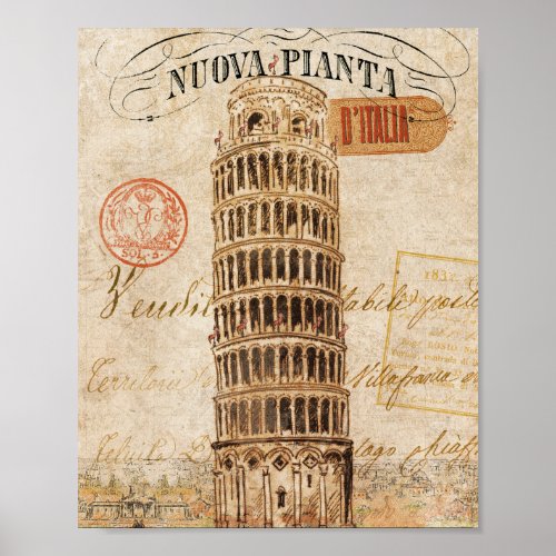 Vintage Leaning Tower of Pisa Poster