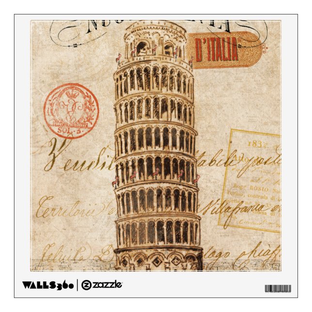 Vintage Leaning Tower of Pisa Wall Decal (Front)