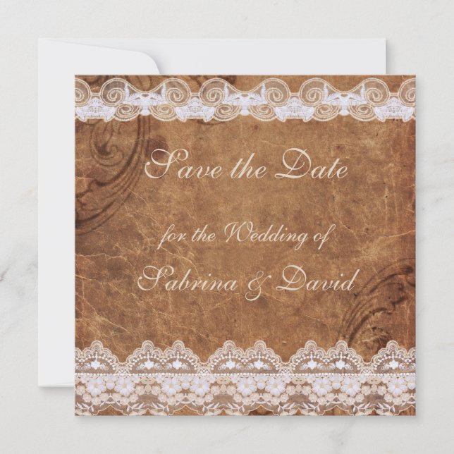 Vintage Leather and Lace Save the Date (Front)