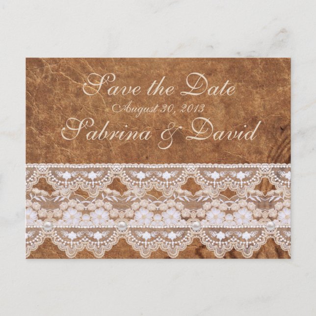 Vintage Leather and Lace Save the Date Postcard (Front)