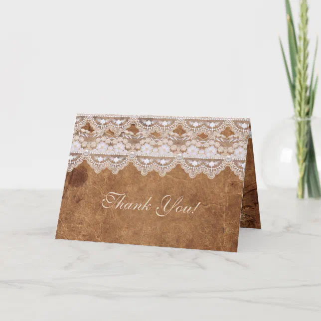 Vintage Leather and Lace Thank You Card | Zazzle