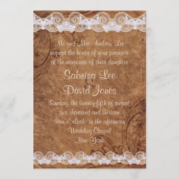 Vintage Leather And Lace Wedding Invitation by Wedding_Trends at Zazzle