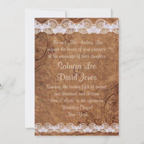 Vintage Leather and Lace Wedding Invitation