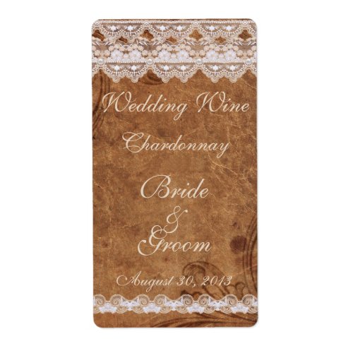 Vintage Leather and Lace Wedding Wine Label