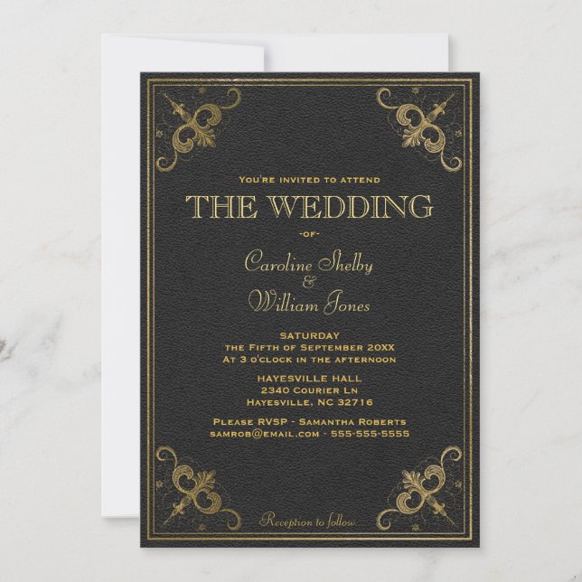 Vintage Leather Book Wedding Invitation (Front)
