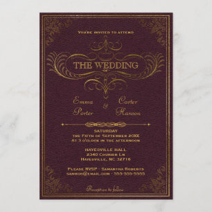 Vintage Leather Book Wedding Invitation